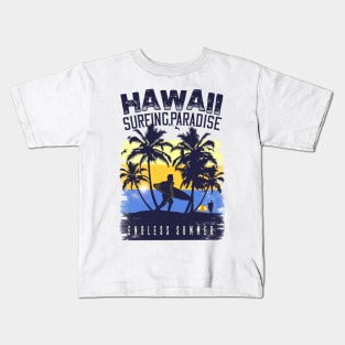 Hawaii surfing paradise endless summer ,Surfing Hawaii  Vacation Palm Trees Tropical Kids T-Shirt